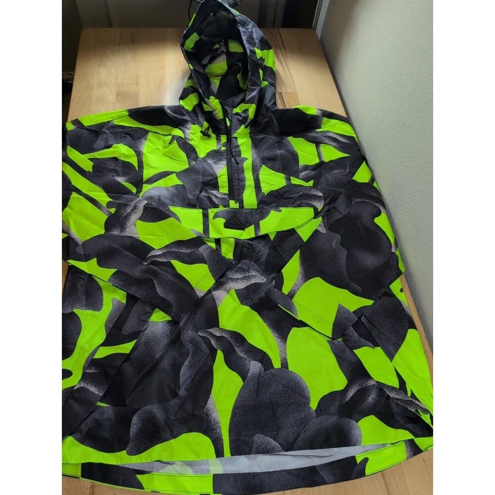 Adidas Windbreaker Jacket Mens Medium Green Camo Hooded 1/4 Zip Pullover IJ5597
